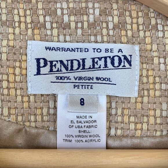 Pendleton Vintage Tan Virgin Wool Cropped Collarless Blazer Jacket women’s Sz 8 - Picture 9 of 9